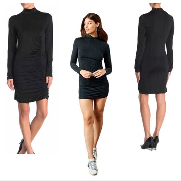 New Young Fabulous & Broke Lena Ruched Solid Emerald Ice Mini Dress NWT Small - Picture 2 of 12